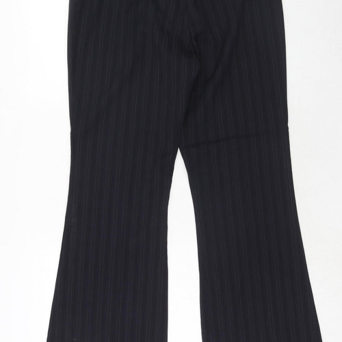 Bay Womens Blue Striped Polyester Trousers Size 14 Regular Hook & Eye