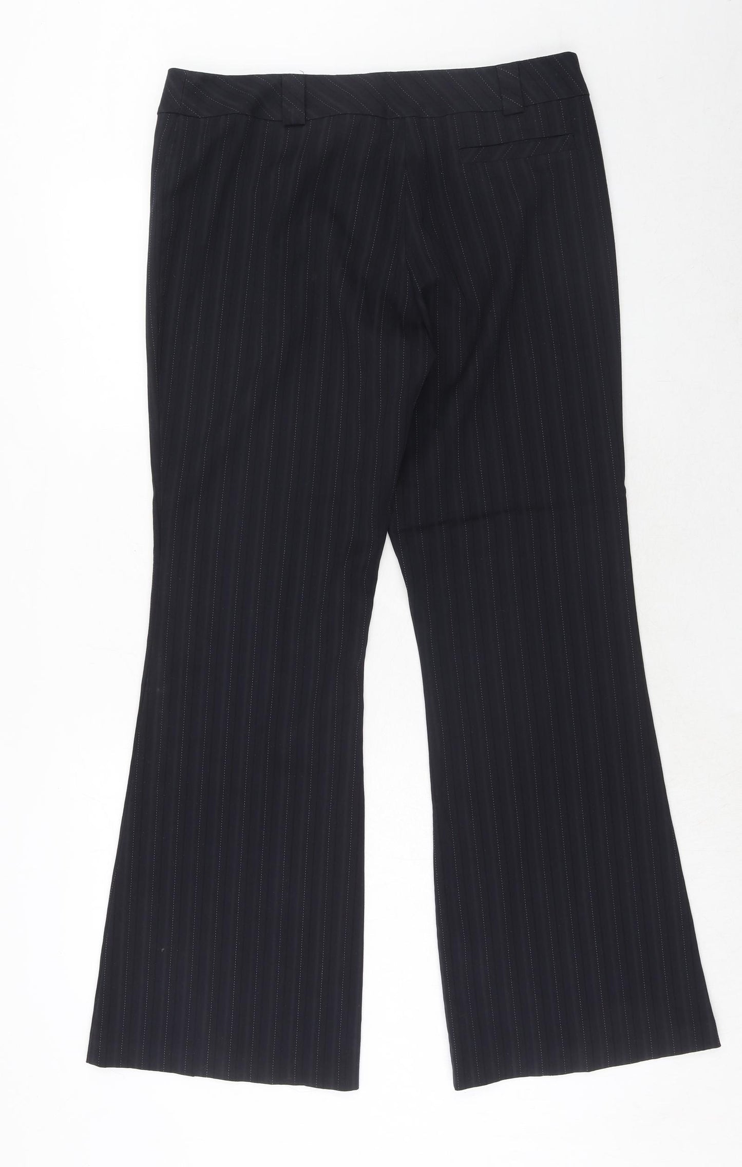 Bay Womens Blue Striped Polyester Trousers Size 14 Regular Hook & Eye