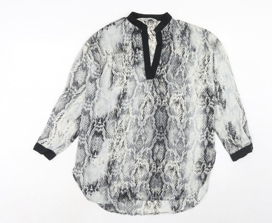 Zara Womens Grey Animal Print Polyester Basic Blouse Size S V-Neck - Snake Print