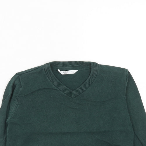 Marks and Spencer Boys Green V-Neck Cotton Pullover Jumper Size 6-7 Years Pullover