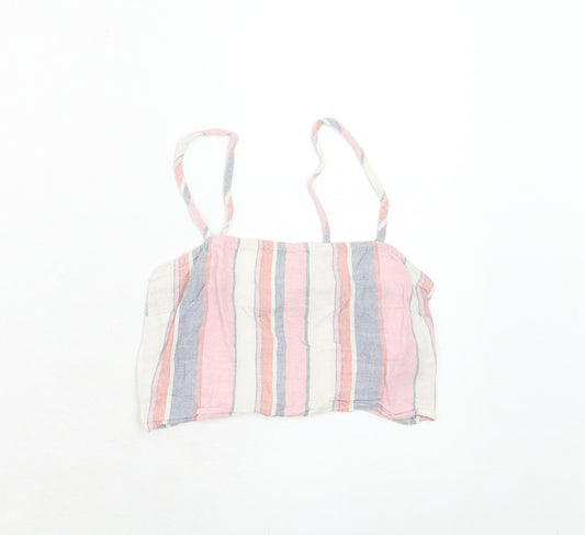 New Look Girls Multicoloured Striped Linen Camisole Tank Size 12 Years Square Neck Pullover - Cropped