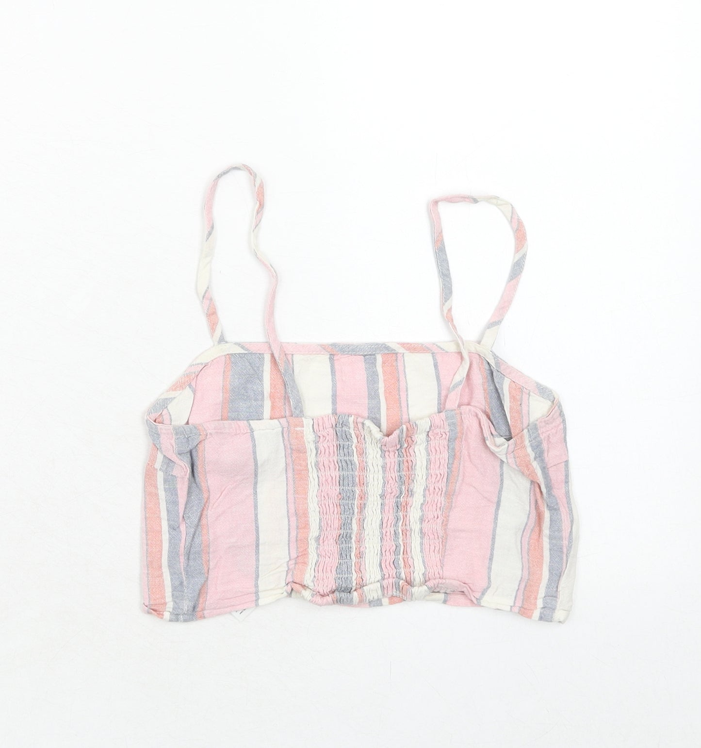 New Look Girls Multicoloured Striped Linen Camisole Tank Size 12 Years Square Neck Pullover - Cropped