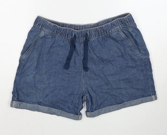 Ellenor Womens Blue Cotton Basic Shorts Size S Regular Drawstring