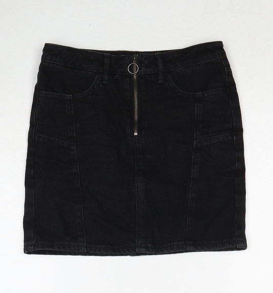 New Look Girls Black Cotton Mini Skirt Size 11 Years Regular Zip