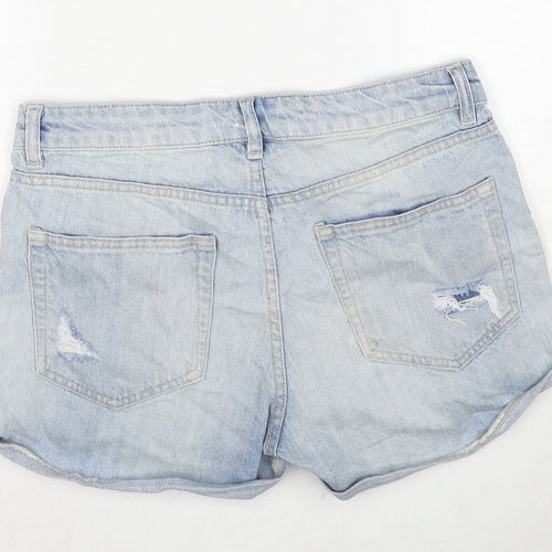 H&M Womens Blue Cotton Hot Pants Shorts Size 10 Regular Zip - Distressed