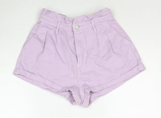 Bershka Womens Purple Cotton Basic Shorts Size S Regular Zip
