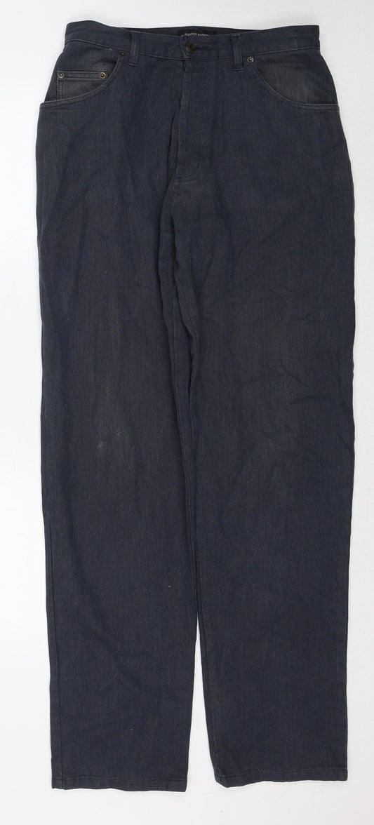 Marks and Spencer Mens Blue Cotton Straight Jeans Size 32 in L34 in Regular Zip