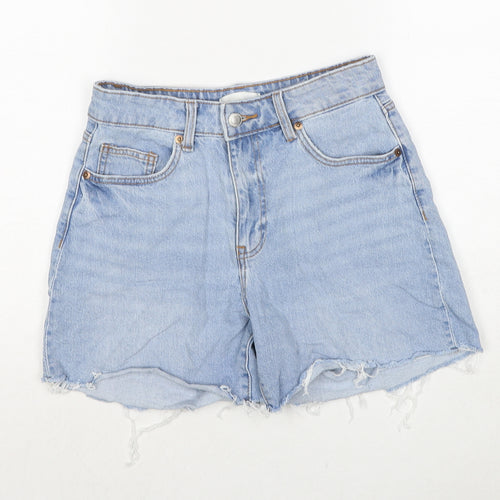 H&M Womens Blue Cotton Cut-Off Shorts Size 10 Regular Zip
