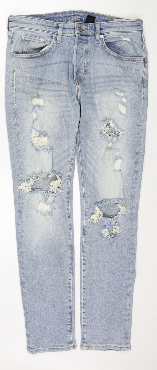 H&M Mens Blue Cotton Skinny Jeans Size 32 in Regular Zip