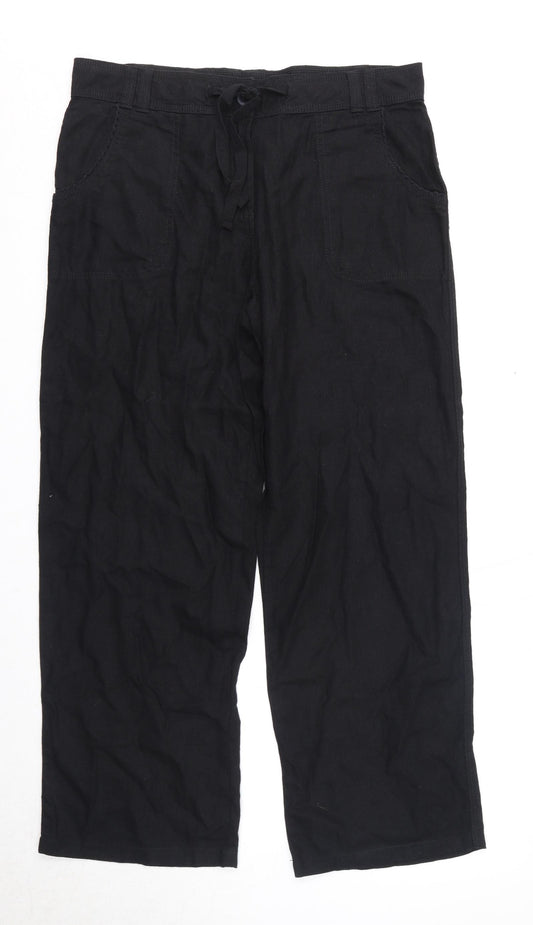 M&Co Womens Black Linen Trousers Size 14 Regular Zip