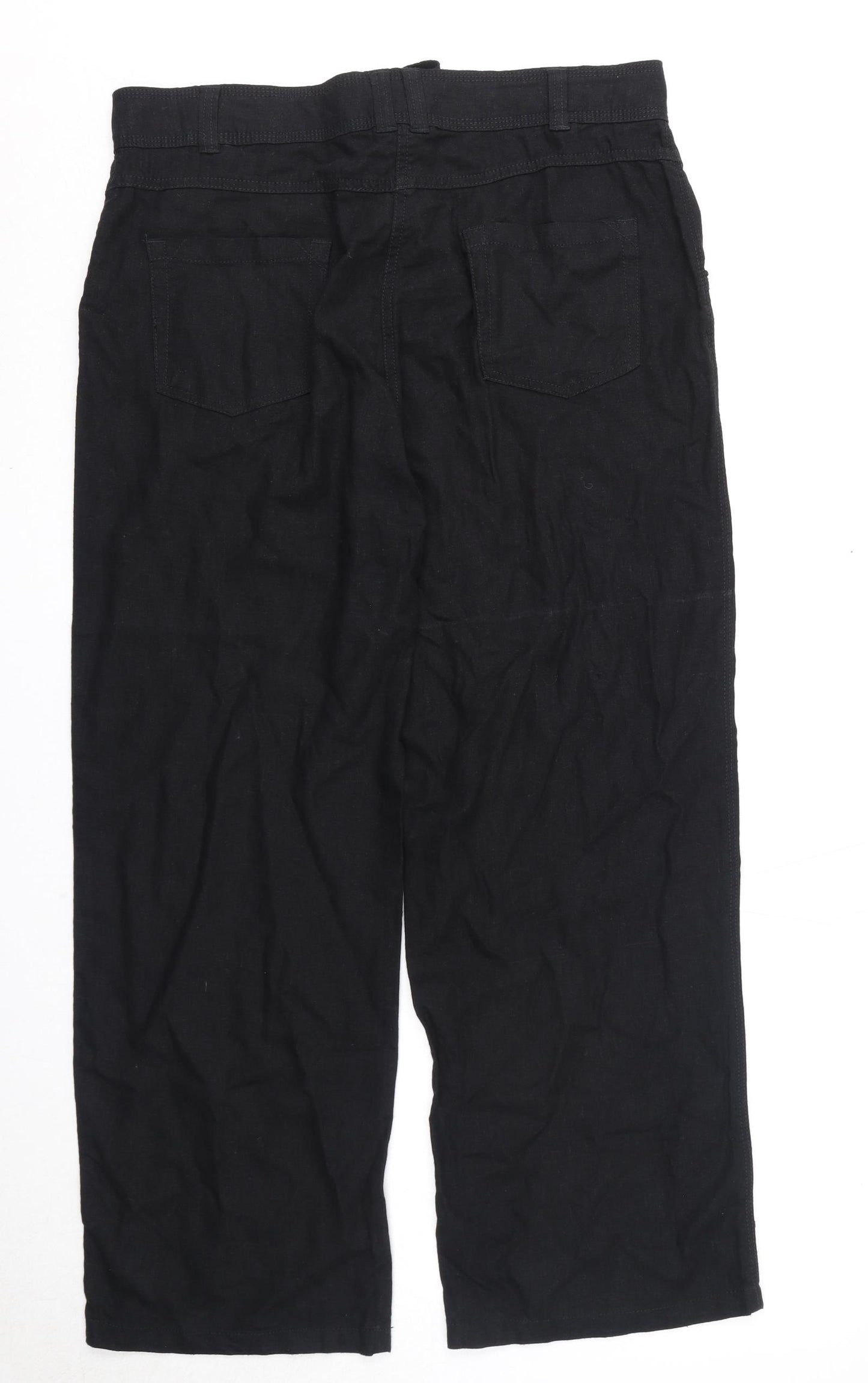 M&Co Womens Black Linen Trousers Size 14 Regular Zip