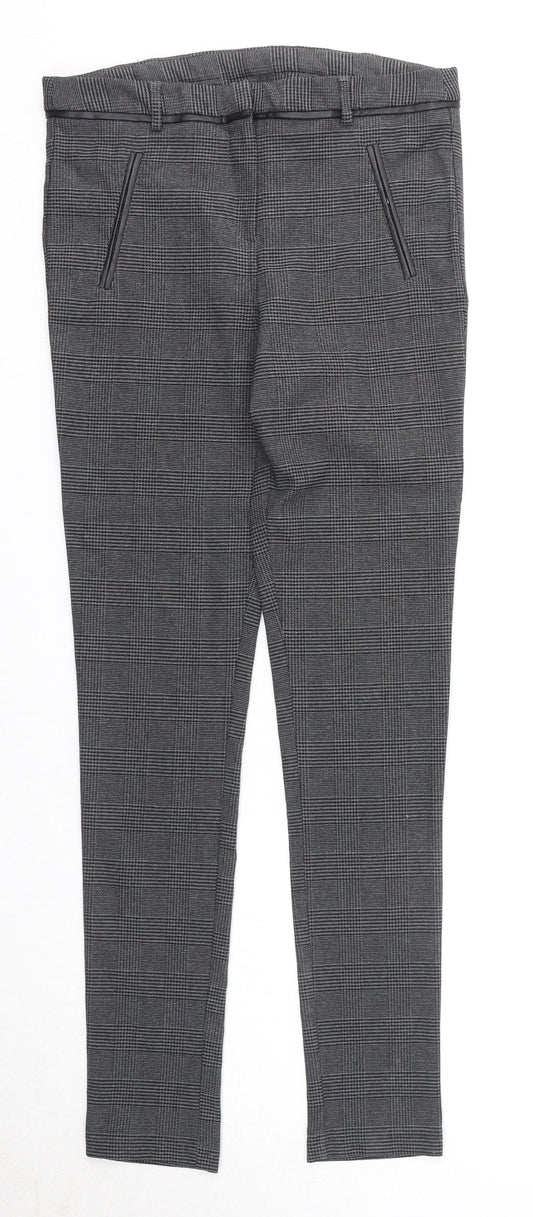 Dorothy Perkins Womens Black Check Viscose Trousers Size 8 Regular Zip
