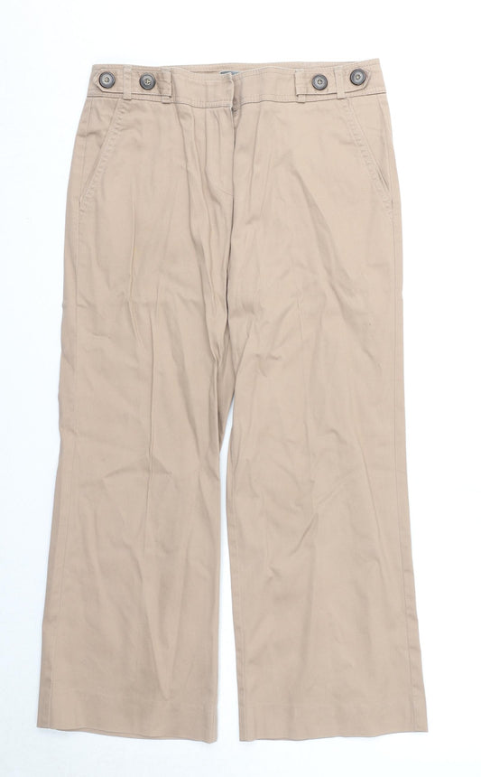 Marks and Spencer Womens Beige Cotton Trousers Size 10 Regular Zip