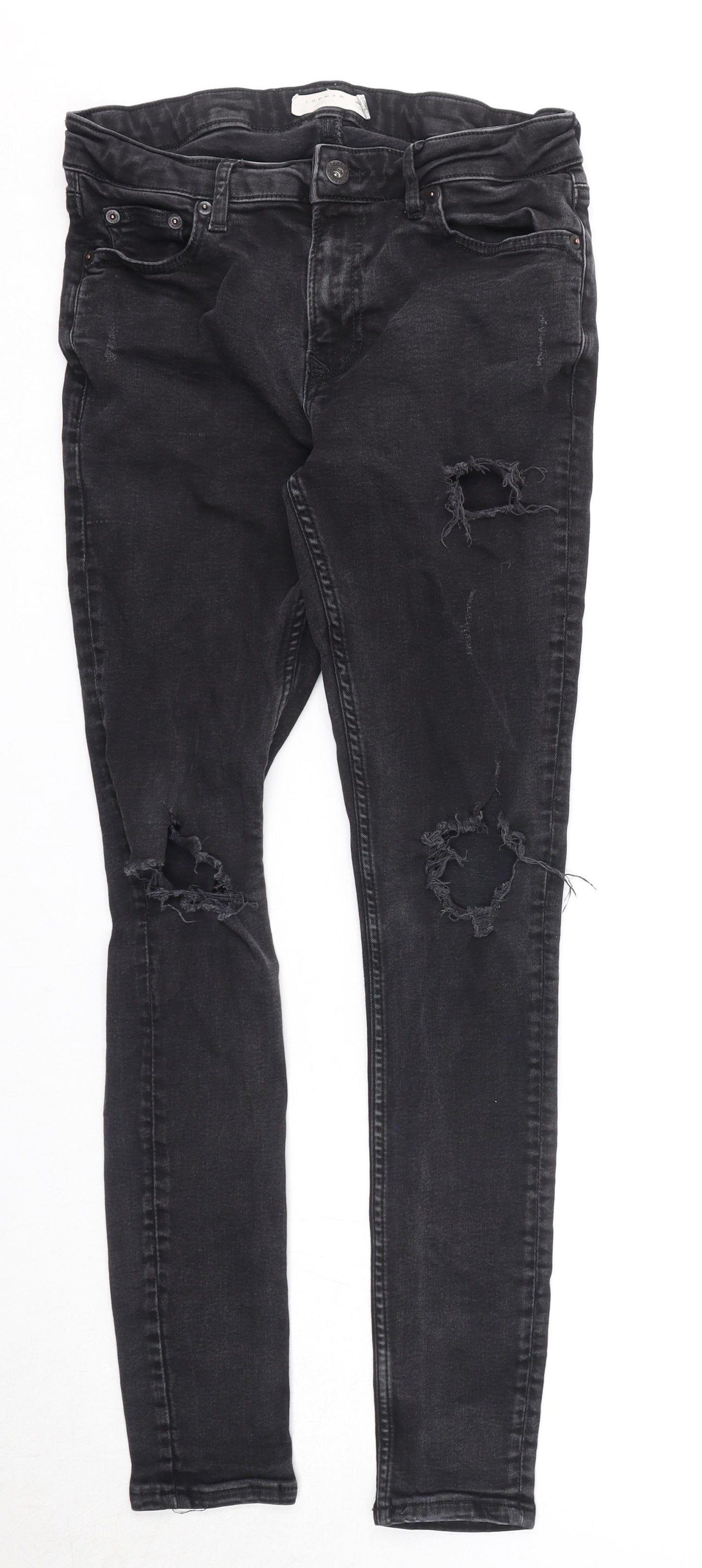 Topman Mens Black Cotton Skinny Jeans Size 32 in L32 in Regular Zip