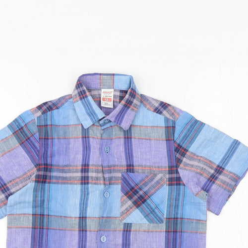 St Michael Boys Multicoloured Plaid 100% Cotton Pullover Button-Up Size 7-8 Years Collared Button