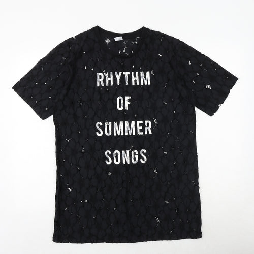 Bossini Womens Black Geometric Polyester Basic T-Shirt Size L Round Neck - Rhythm Of Summer Songs