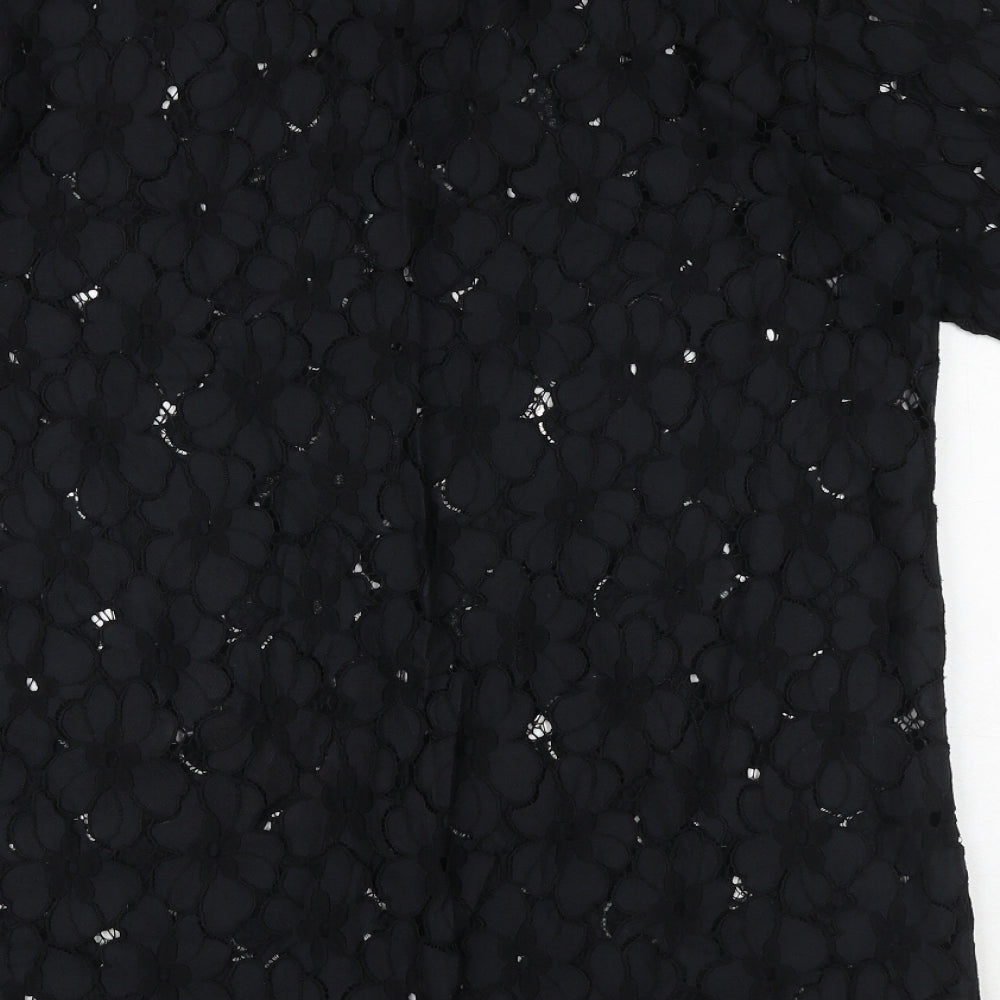 Bossini Womens Black Geometric Polyester Basic T-Shirt Size L Round Neck - Rhythm Of Summer Songs