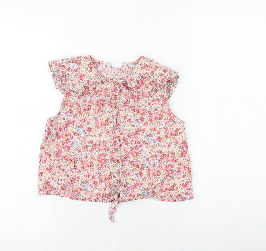 NEXT Girls Multicoloured Floral 100% Cotton Basic Button-Up Size 10 Years Round Neck Button - Tie Front