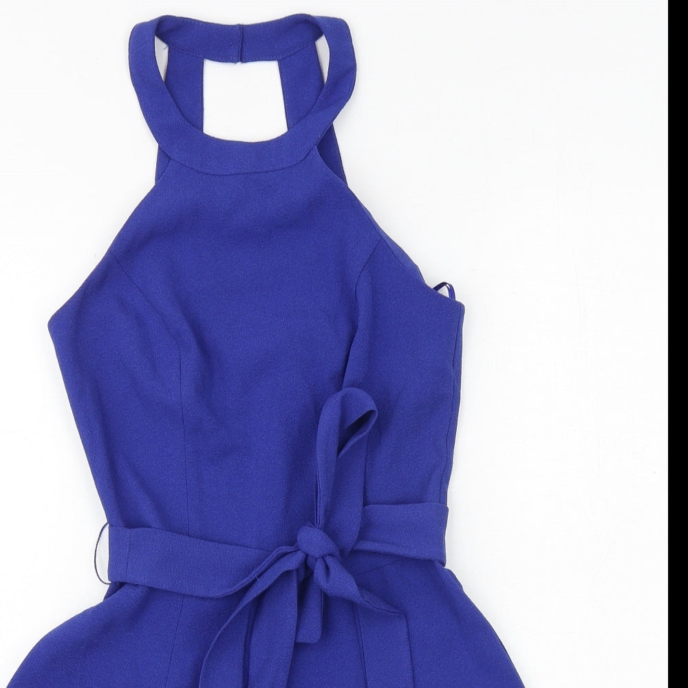 Miss Selfridge Womens Blue Polyester Playsuit One-Piece Size 4 Tie