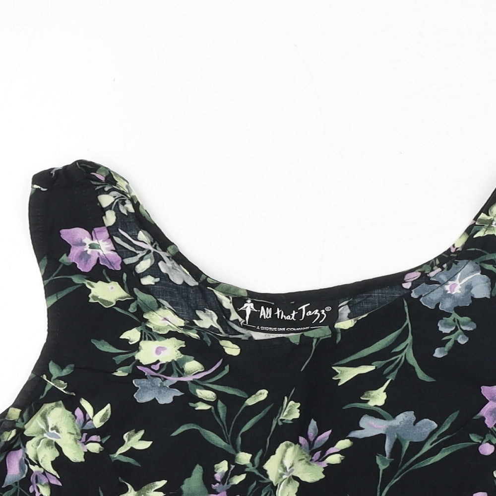 All That Jazz Girls Black Floral Viscose Cropped Tank Size 9-10 Years Scoop Neck Pullover