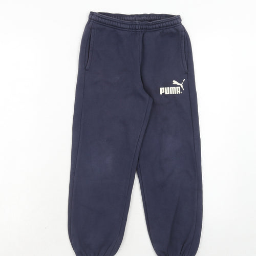 PUMA Boys Blue Cotton Jogger Trousers Size S Regular Drawstring