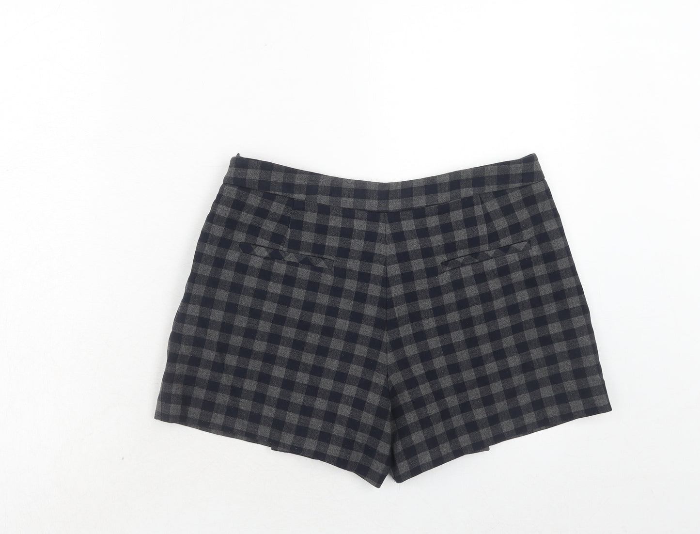 Zara Womens Grey Check Polyester Basic Shorts Size S Regular Zip