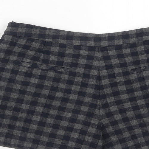 Zara Womens Grey Check Polyester Basic Shorts Size S Regular Zip