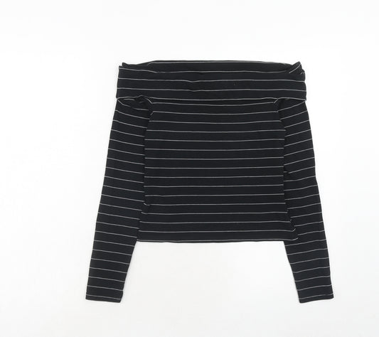 Miss Selfridge Womens Black Striped Cotton Basic Blouse Size 10 Off the Shoulder