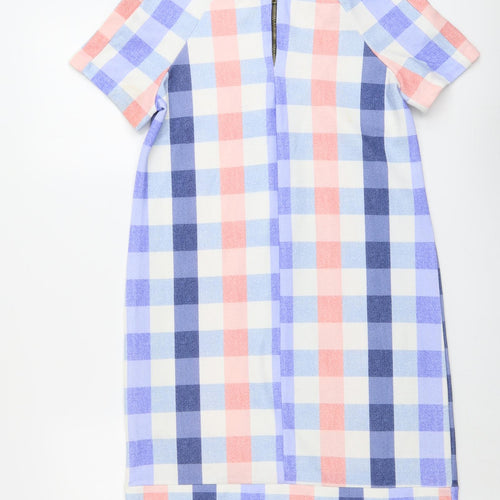 QED London Womens Multicoloured Gingham Polyester A-Line Size M Round Neck Zip