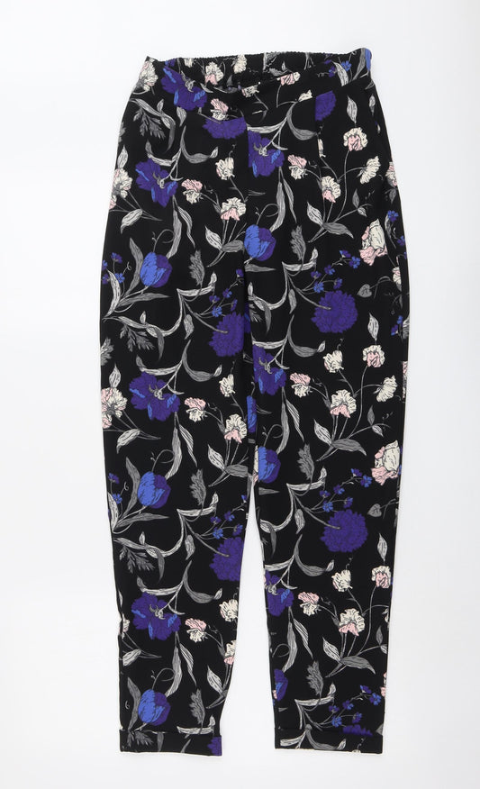 K&D Womens Black Floral Polyester Trousers Size 10 L28 in Regular