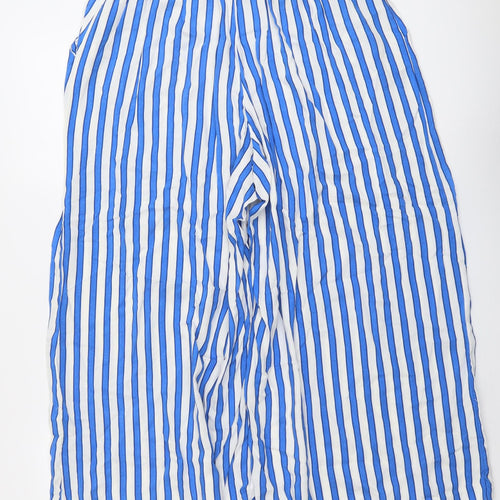 H&M Womens Blue Striped Viscose Trousers Size 16 L23 in Regular