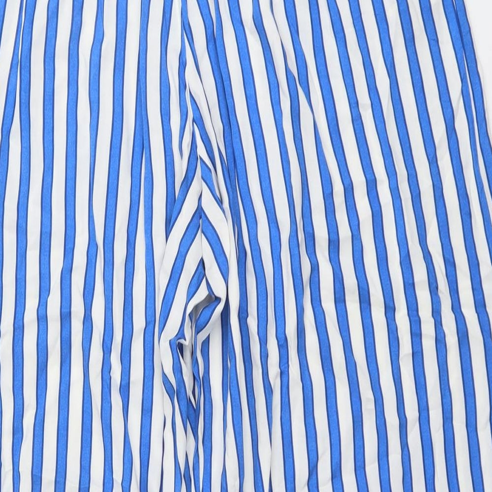 H&M Womens Blue Striped Viscose Trousers Size 16 L23 in Regular