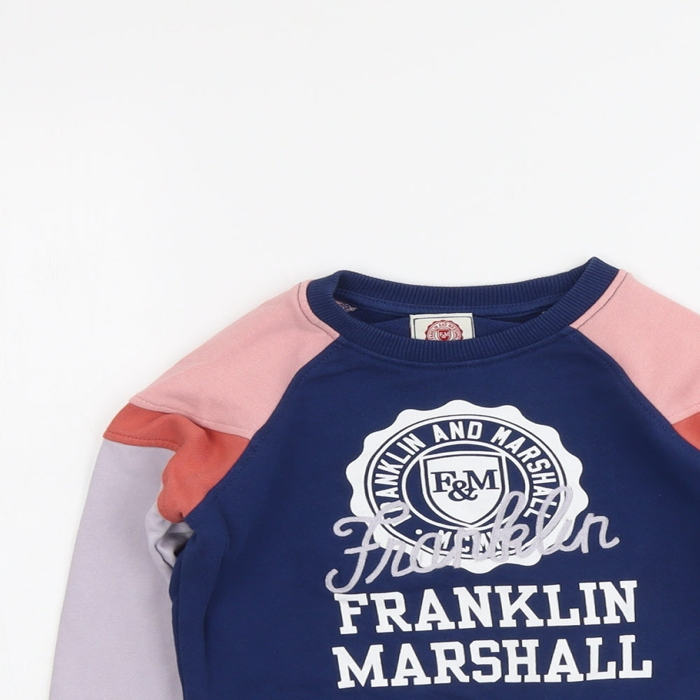 Franklin & Marshall Girls Multicoloured Colourblock Cotton Pullover Sweatshirt Size 6-7 Years Pullover