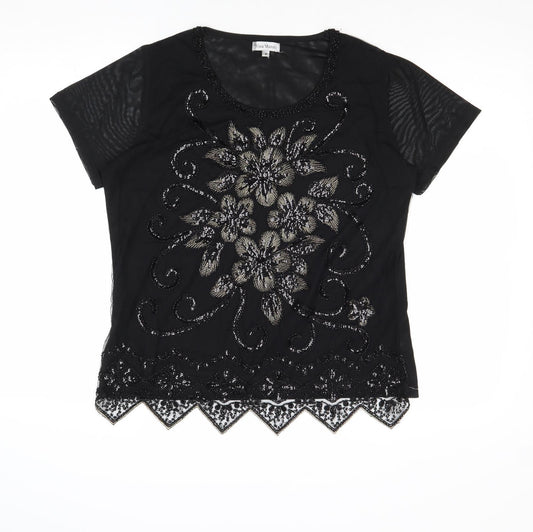 Nina Murati Womens Black Nylon Basic Blouse Size M Scoop Neck - Embellished