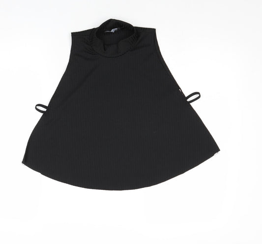 PRETTYLITTLETHING Womens Black Polyester Basic Blouse Size 10 Mock Neck