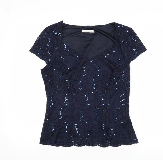 Jacques Vert Womens Blue Polyester Basic Blouse Size S V-Neck