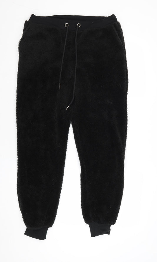 Emma & Ashley Design Womens Black Herringbone Polyester Jogger Trousers Size L Regular Drawstring