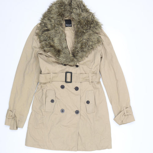 Laura Scott Womens Beige Trench Coat Coat Size 8 Button