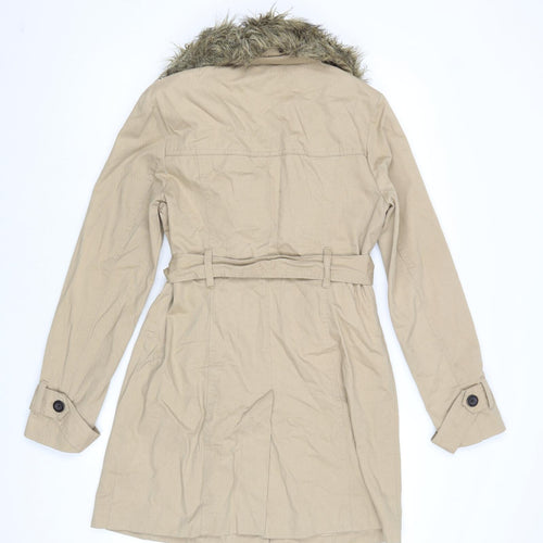 Laura Scott Womens Beige Trench Coat Coat Size 8 Button