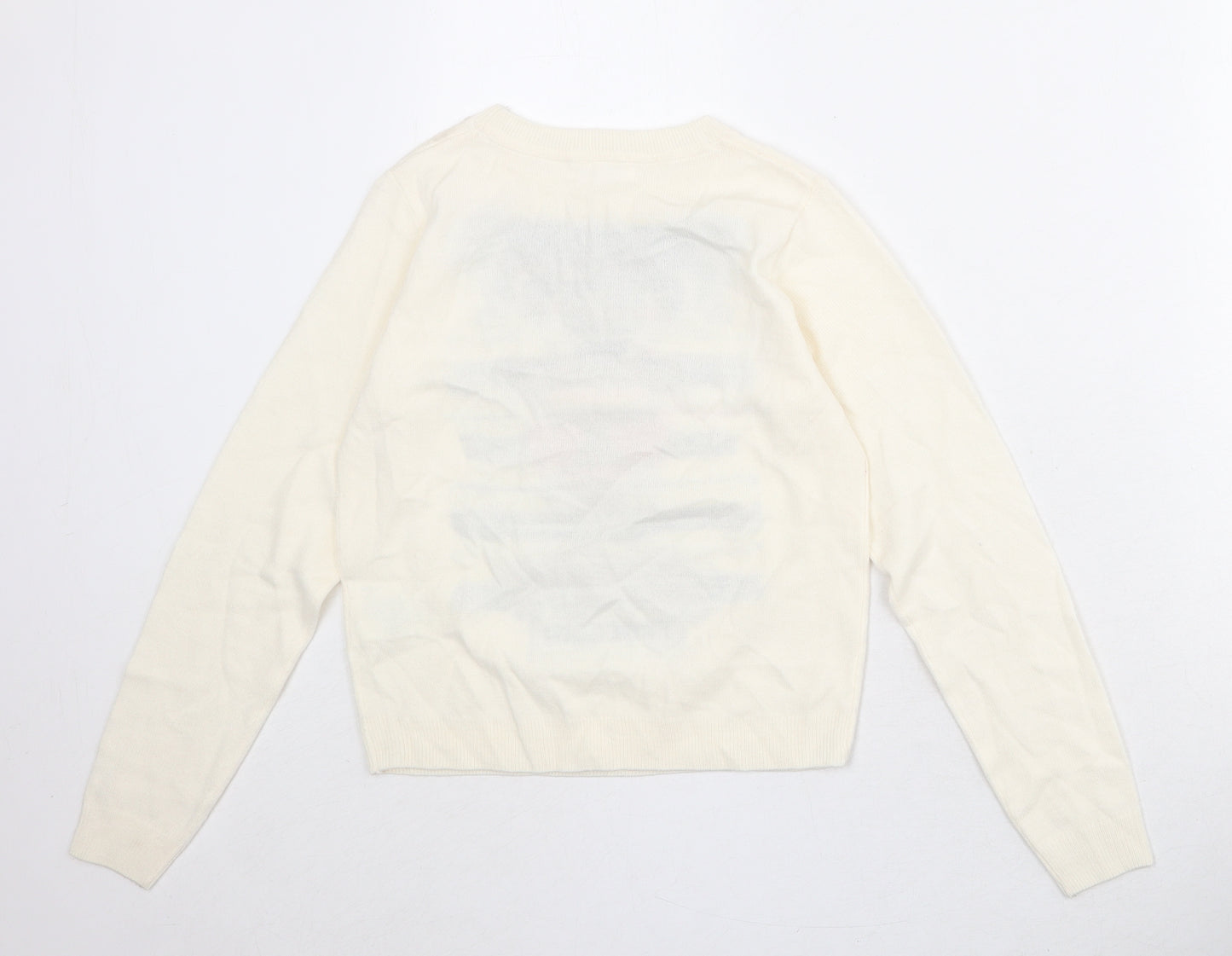 H&M Girls Ivory Round Neck Acrylic Pullover Jumper Size 10-11 Years Pullover - Christmas Reindeer