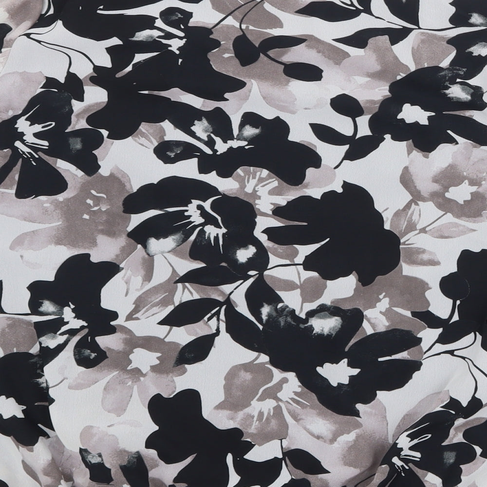 Anthology Womens Grey Floral Polyester Basic Blouse Size 14 Boat Neck