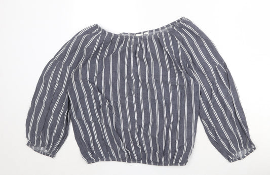 Gap Womens Grey Striped 100% Cotton Basic Blouse Size S Off the Shoulder