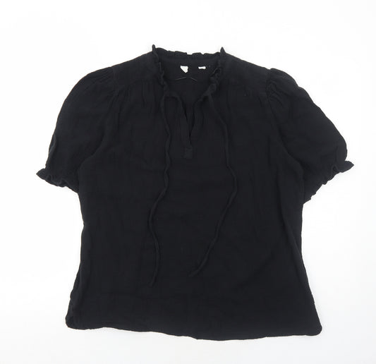 Marks and Spencer Womens Black Cotton Basic Blouse Size 12 V-Neck