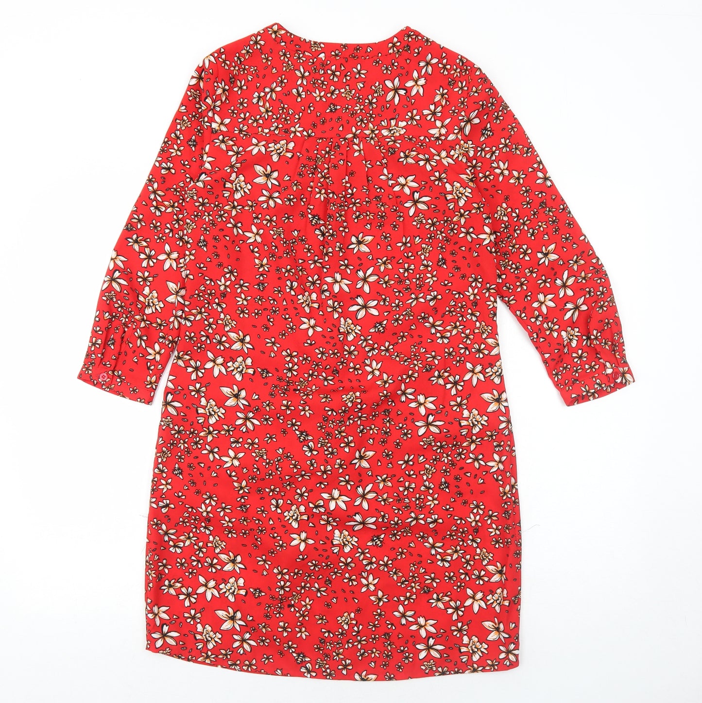 Joe Browns Womens Red Floral Polyester A-Line Size 8 V-Neck Button
