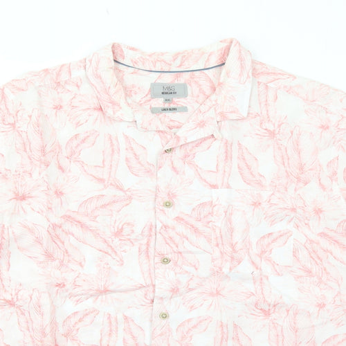 Marks and Spencer Mens Pink Geometric Linen Button-Up Size 2XL Collared Button - Leaf Print