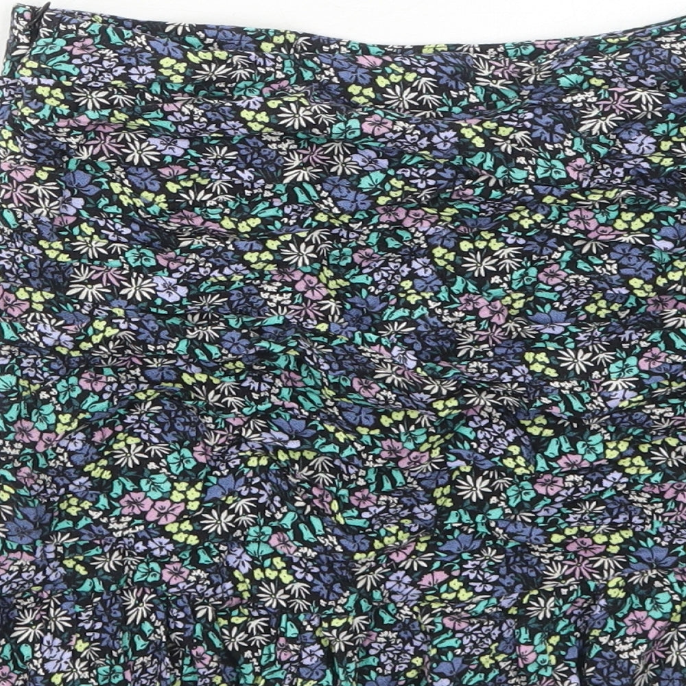 Marks and Spencer Girls Blue Floral Viscose A-Line Skirt Size 11-12 Years Regular Zip