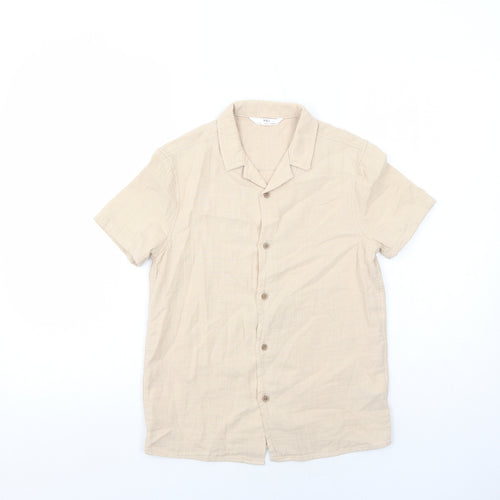 Marks and Spencer Boys Beige Cotton Basic Button-Up Size 9-10 Years Collared Button