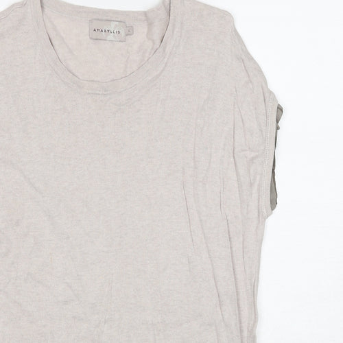 Amaryllis Womens Beige Cotton Basic T-Shirt Size L Round Neck
