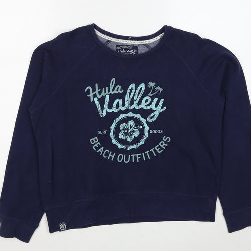 Hula Valley Womens Blue Cotton Pullover Sweatshirt Size 12 Pullover
