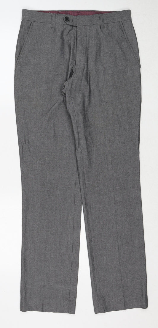 NEXT Mens Grey Polyester Dress Pants Trousers Size 28 in L31 in Regular Zip